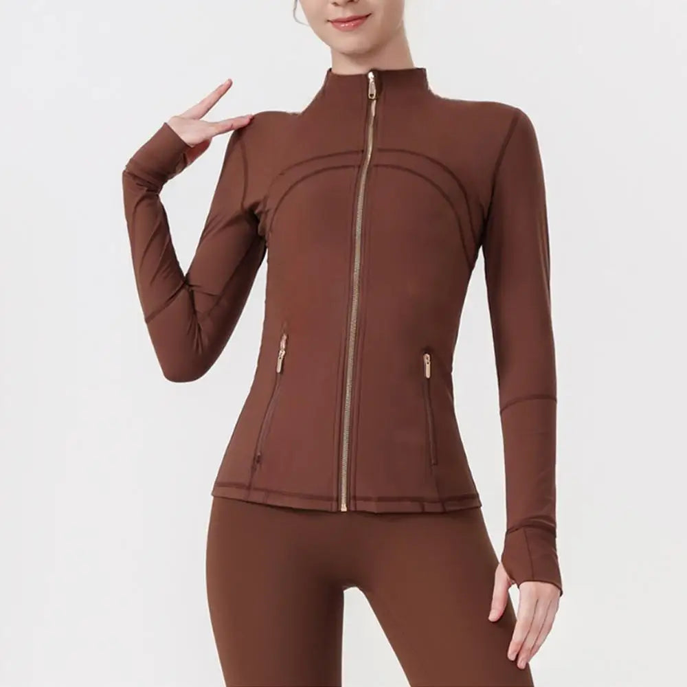 USA Oversea Warehouse Stocks Women Wear Women Jacket Outdoor Gold Zipper Running Yoga Top Sports Jacket Yoga Jacket Gym Fitness