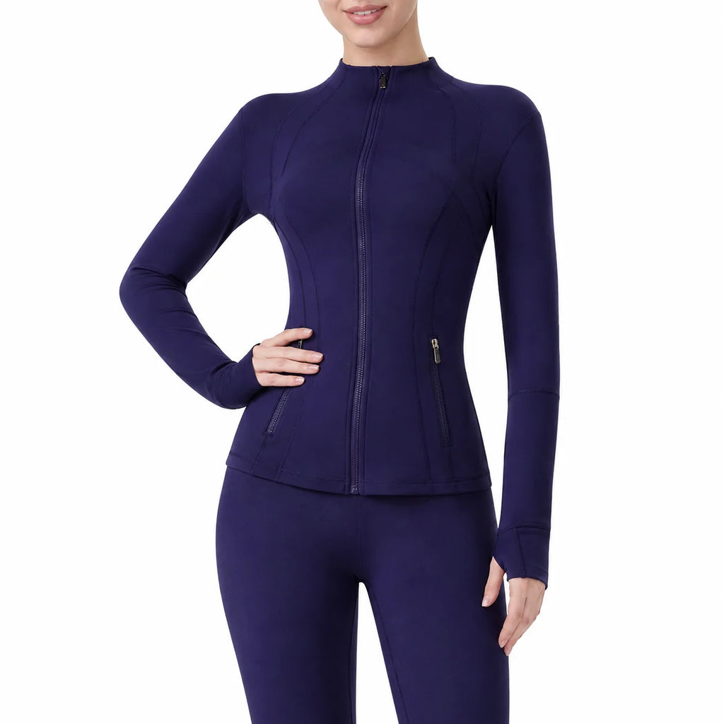 USA Oversea Warehouse Stocks Women Wear Women Jacket Outdoor Gold Zipper Running Yoga Top Sports Jacket Yoga Jacket Gym Fitness