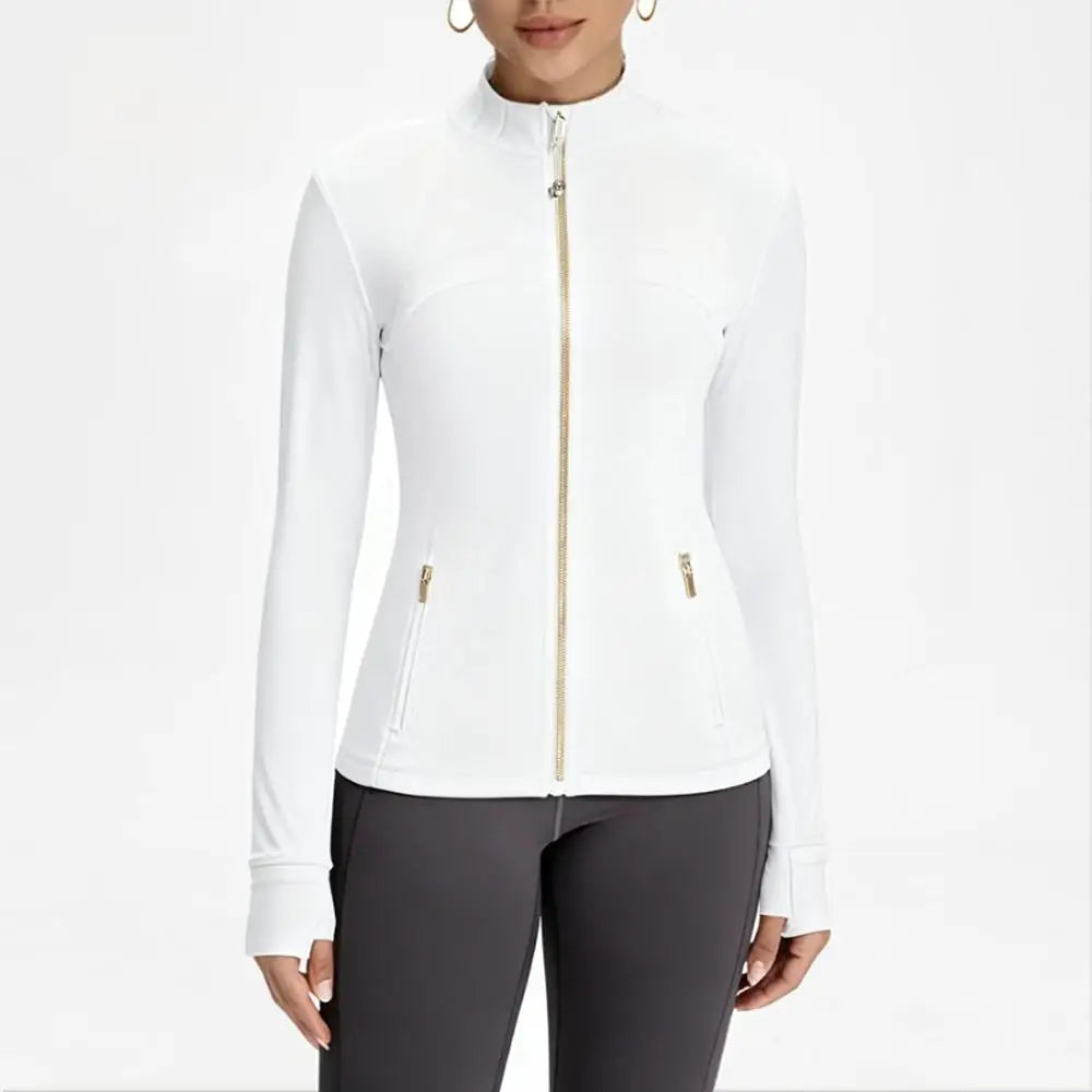 USA Oversea Warehouse Stocks Women Wear Women Jacket Outdoor Gold Zipper Running Yoga Top Sports Jacket Yoga Jacket Gym Fitness