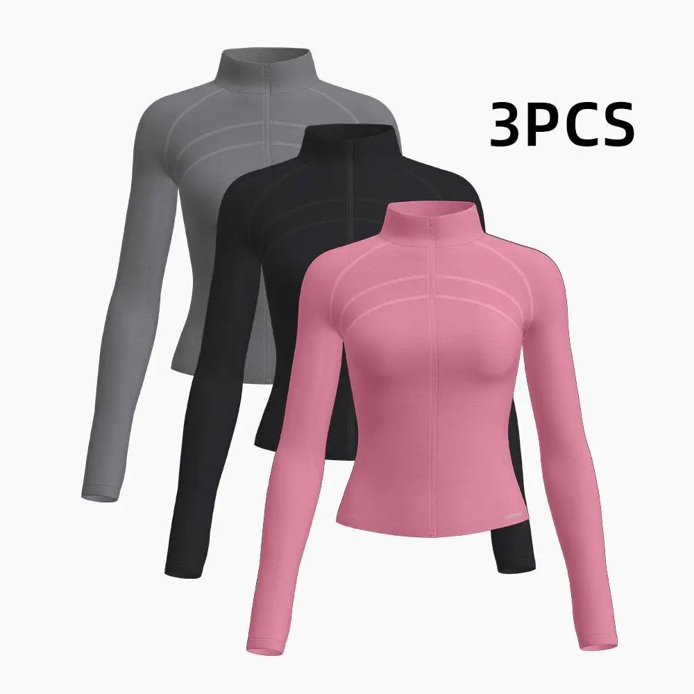 3Pcs Women's BBL Zip up Sports Yoga Jacket Outfits Made in China
