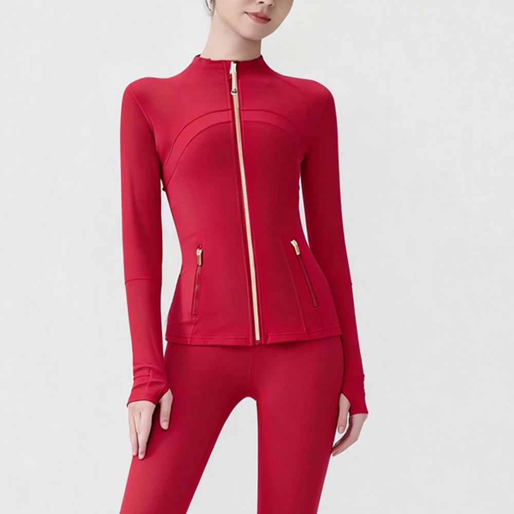 USA Oversea Warehouse Stocks Women Wear Women Jacket Outdoor Gold Zipper Running Yoga Top Sports Jacket Yoga Jacket Gym Fitness