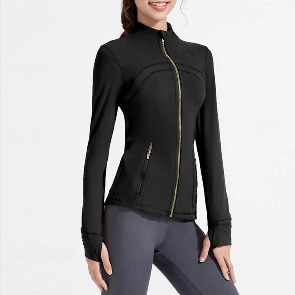USA Oversea Warehouse Stocks Women Wear Women Jacket Outdoor Gold Zipper Running Yoga Top Sports Jacket Yoga Jacket Gym Fitness