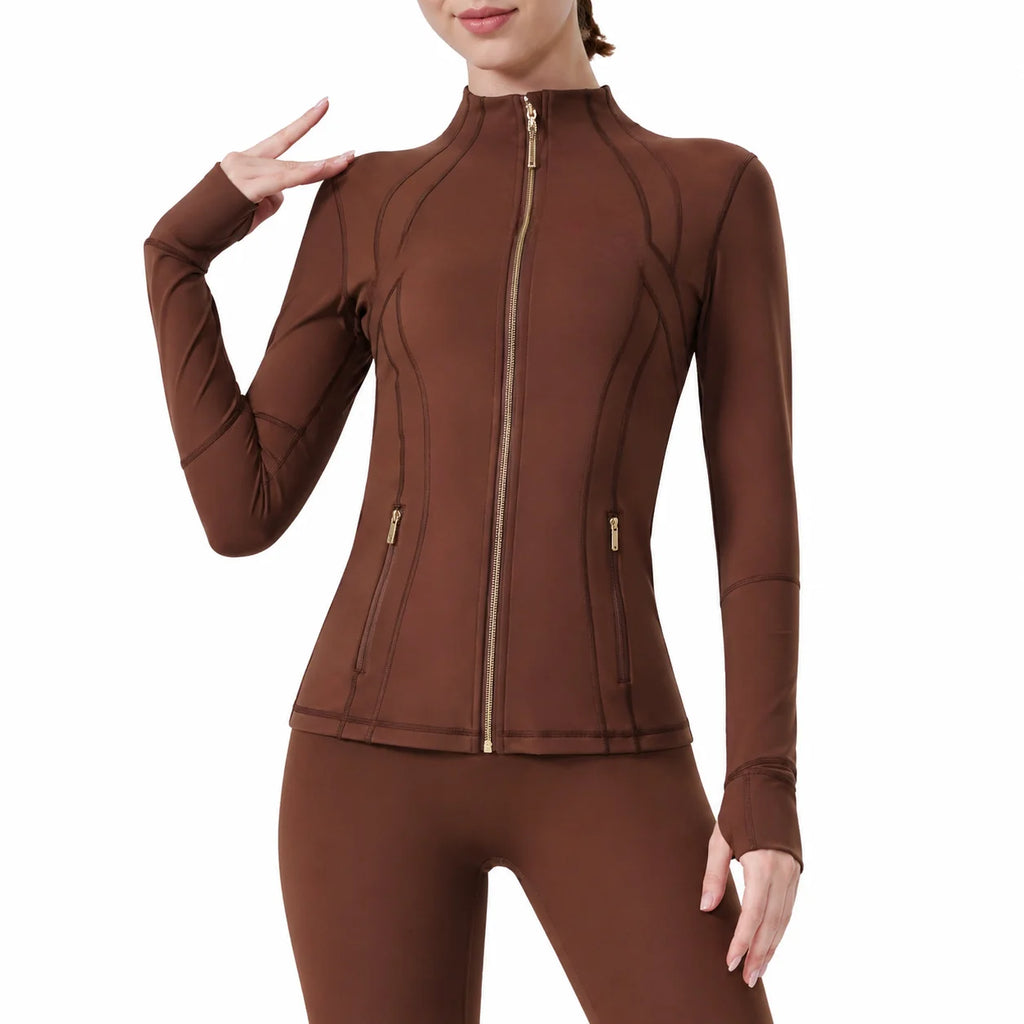USA Oversea Warehouse Stocks Women Wear Women Jacket Outdoor Gold Zipper Running Yoga Top Sports Jacket Yoga Jacket Gym Fitness