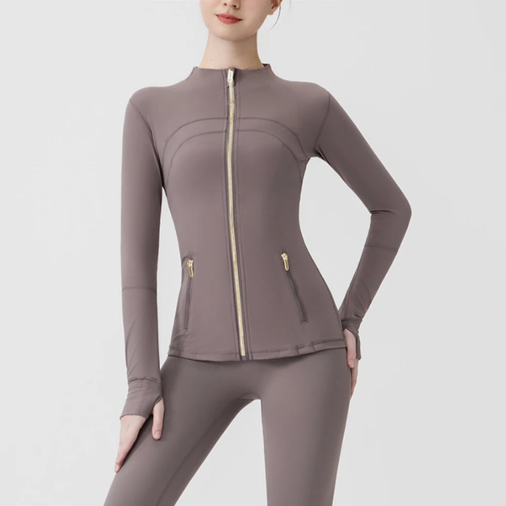 USA Oversea Warehouse Stocks Women Wear Women Jacket Outdoor Gold Zipper Running Yoga Top Sports Jacket Yoga Jacket Gym Fitness