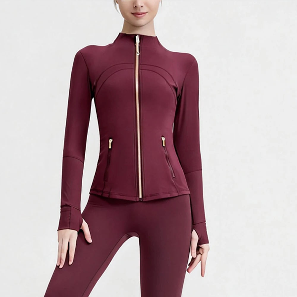 USA Oversea Warehouse Stocks Women Wear Women Jacket Outdoor Gold Zipper Running Yoga Top Sports Jacket Yoga Jacket Gym Fitness