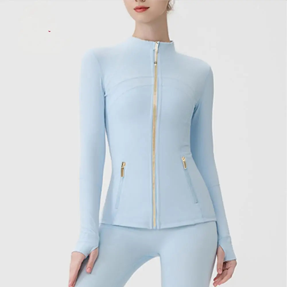 USA Oversea Warehouse Stocks Women Wear Women Jacket Outdoor Gold Zipper Running Yoga Top Sports Jacket Yoga Jacket Gym Fitness