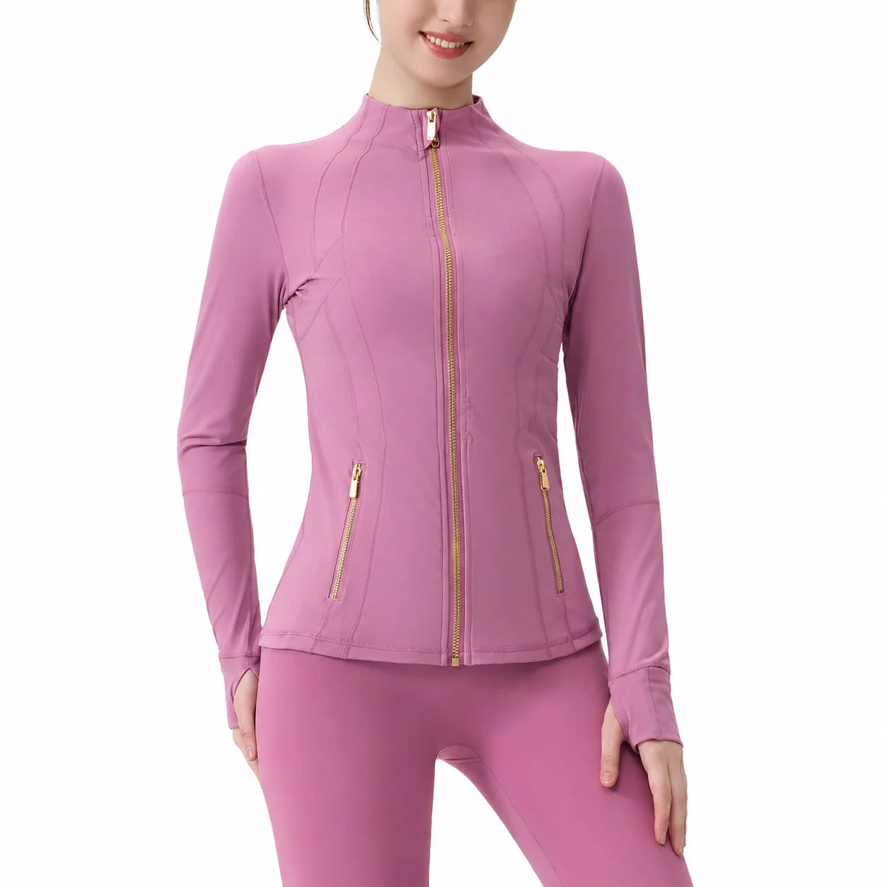 USA Oversea Warehouse Stocks Women Wear Women Jacket Outdoor Gold Zipper Running Yoga Top Sports Jacket Yoga Jacket Gym Fitness