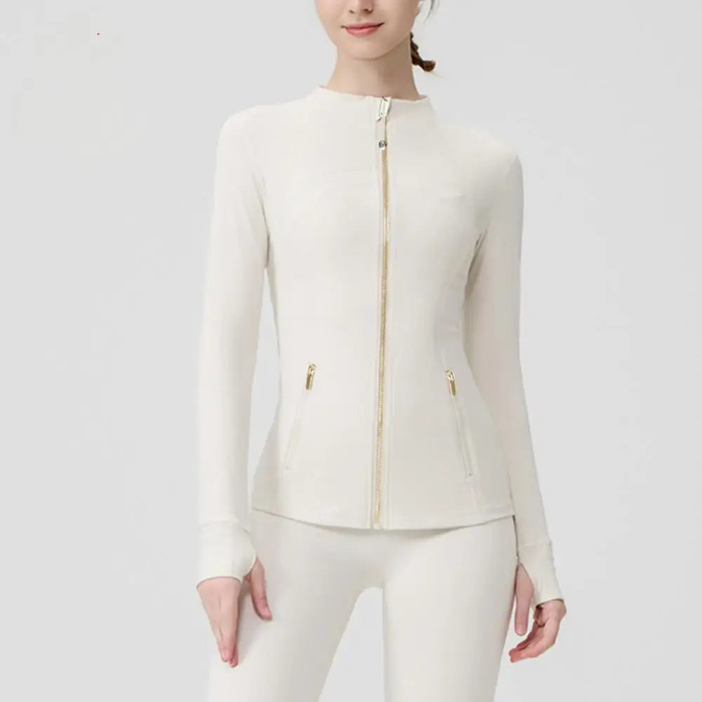 USA Oversea Warehouse Stocks Women Wear Women Jacket Outdoor Gold Zipper Running Yoga Top Sports Jacket Yoga Jacket Gym Fitness