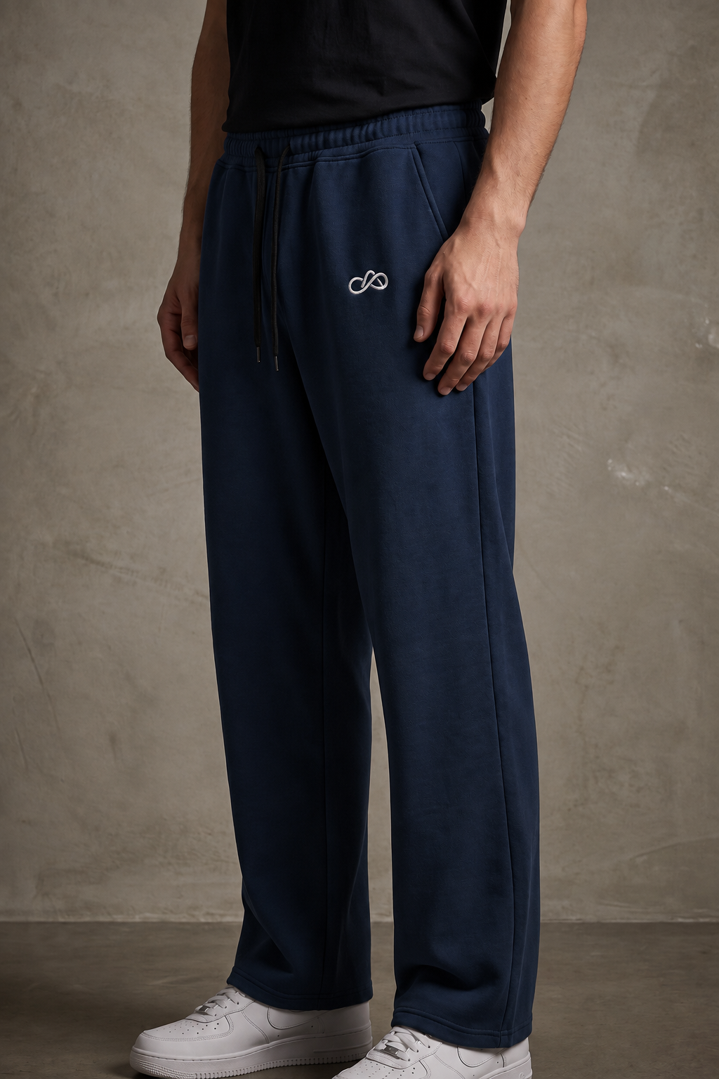 ANANT Elevate Wide-Leg Joggers navy side model view