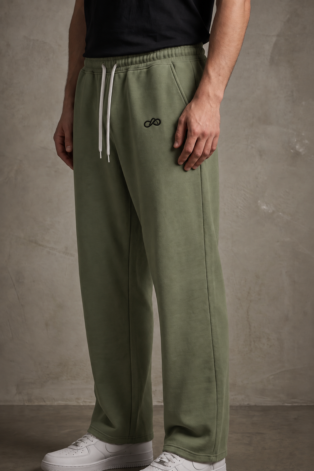 ANANT Elevate Wide-Leg Joggers sage green side model view