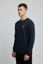 Navy Crewneck — 45° Side Profile