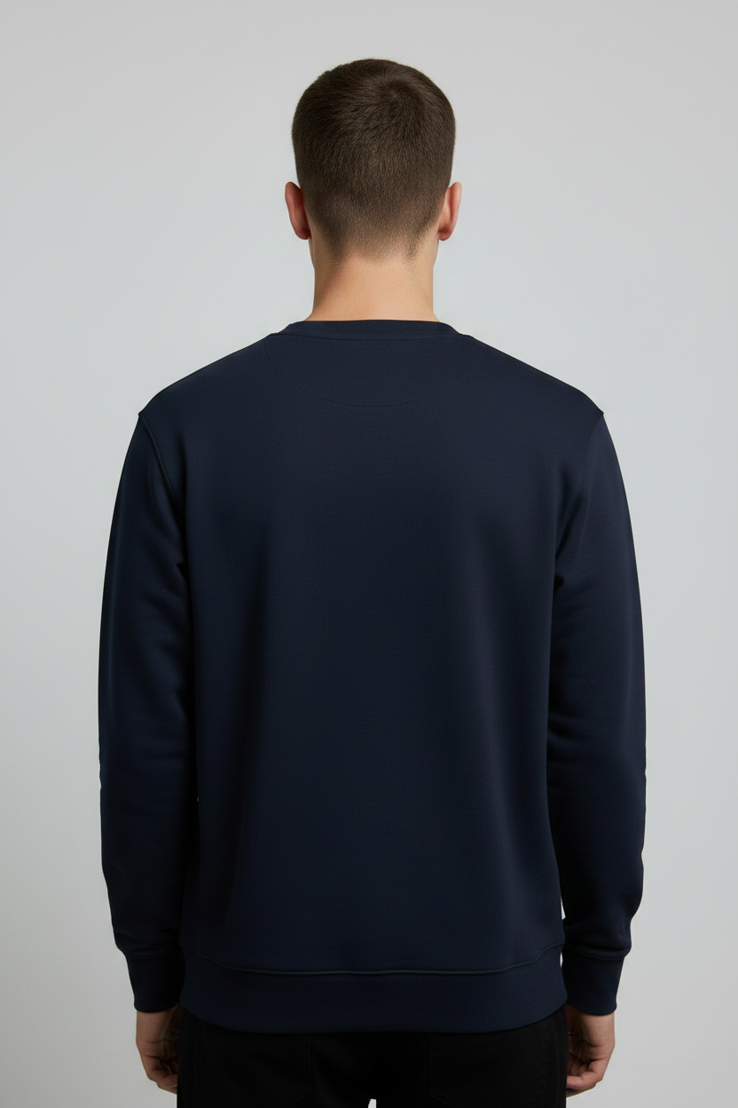 Navy Crewneck — Full Back Shot