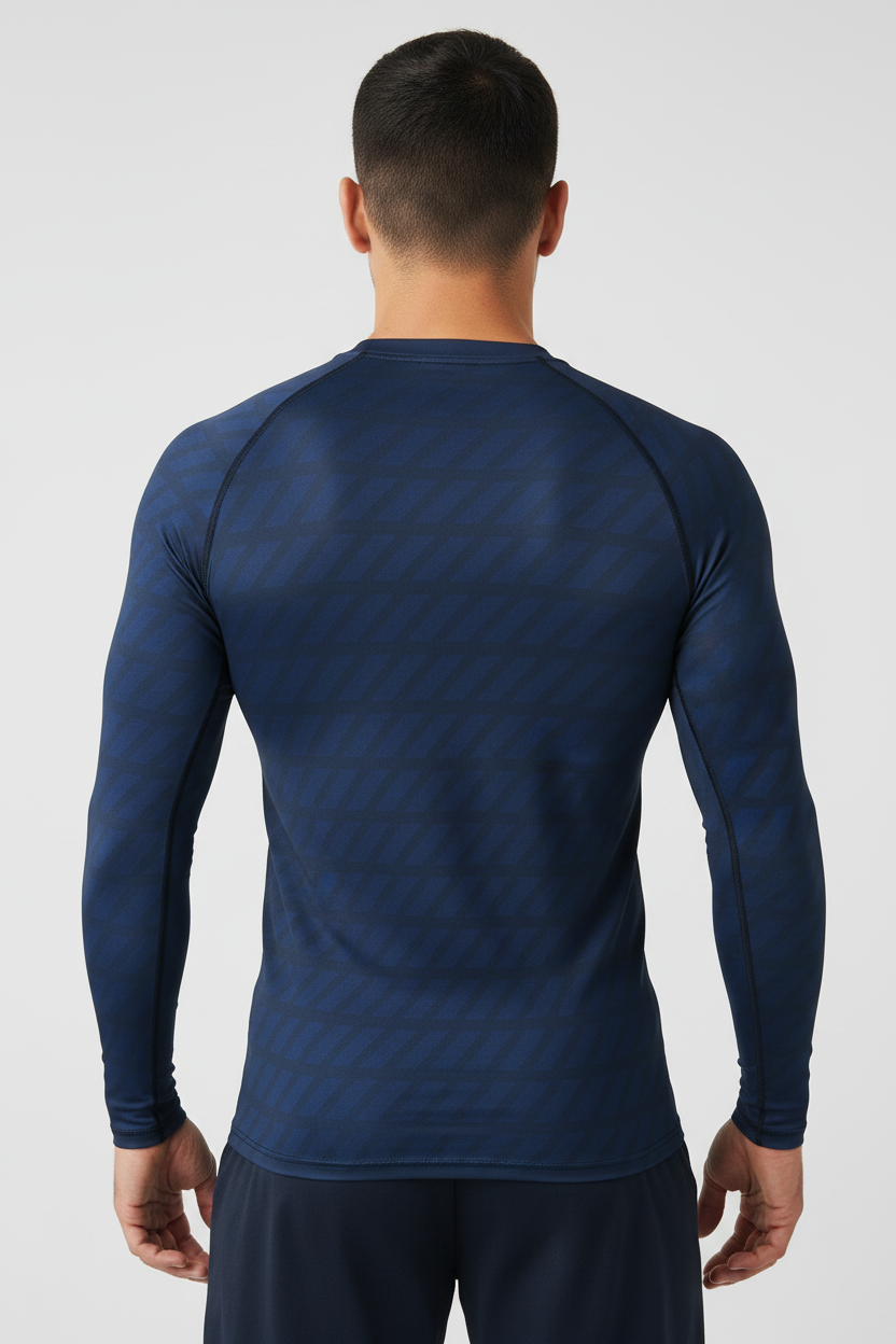 Navy Long-Sleeve Rash Guard — Rear View