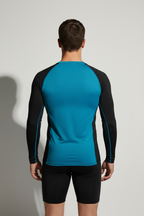 Teal & Black Rash Guard — Rear View Lookbook Portrait